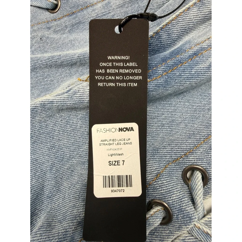 Fashion Nova Amplified Lace Up Straight Leg Jeans Light Wash Size 7 NEW Retro